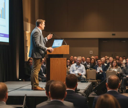 Tim Howell presenting at a government technology conference